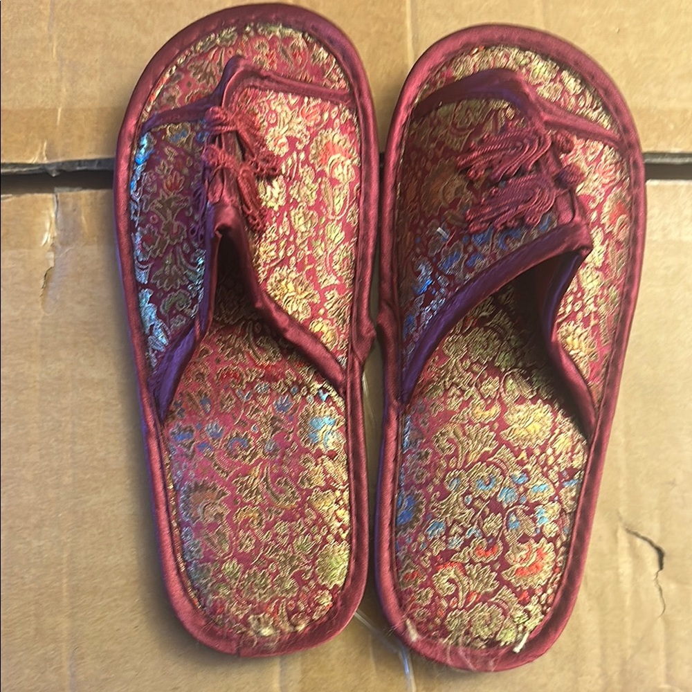 Vibrant Red and Gold Glitter Slippers